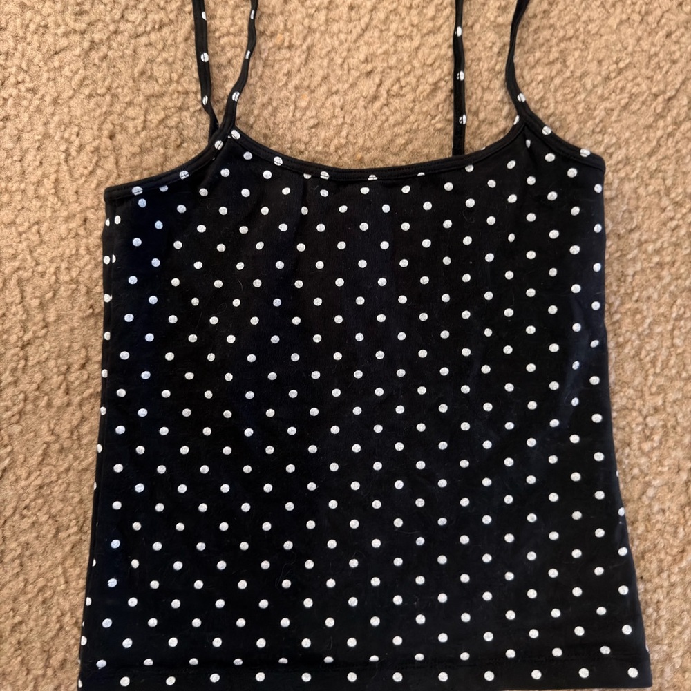 Brandy Melville Black with White Polka Dot Spaghetti Strap Camisole